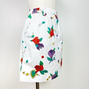 Vintage Leonard White Floral Pencil Skirt XS/S 90s